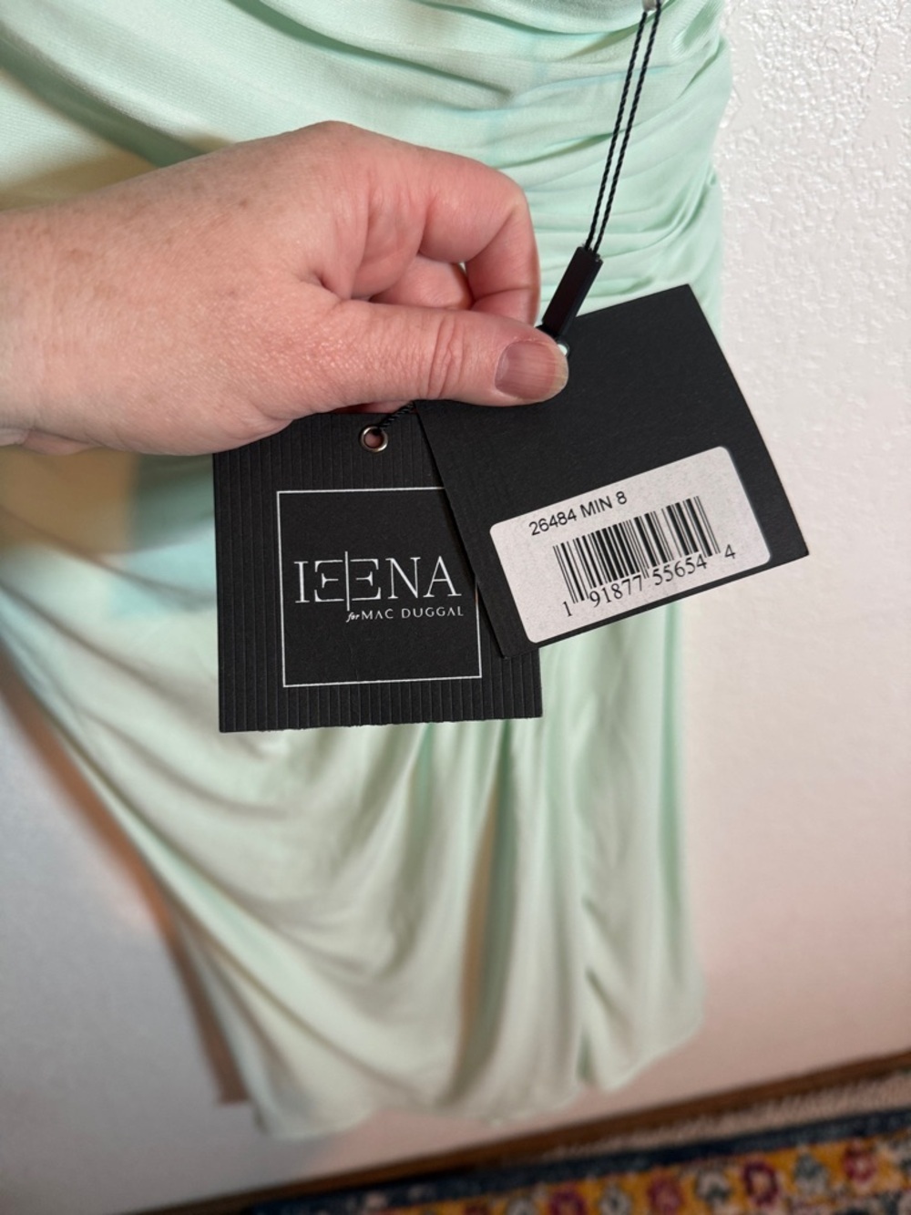 Mac Duggal IEENA Mint One Shoulder Side Gathered MIDI Dress Size 8 Formal - Picture 5 of 12